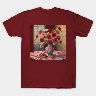 Chrysanthemums and Babys Breath in Clay Vase Still Life Painting After Klimt T-Shirt